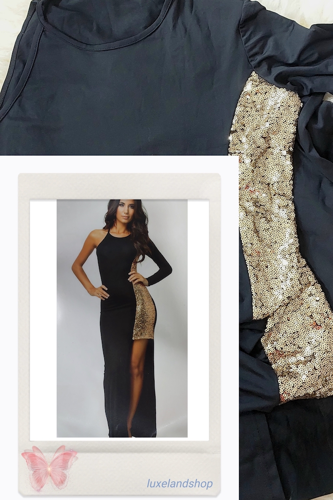 پیراهن مجلسی بلند، مشکی ،سایز ۴۰،۴۲ لطیف، بغل پولک طلائی